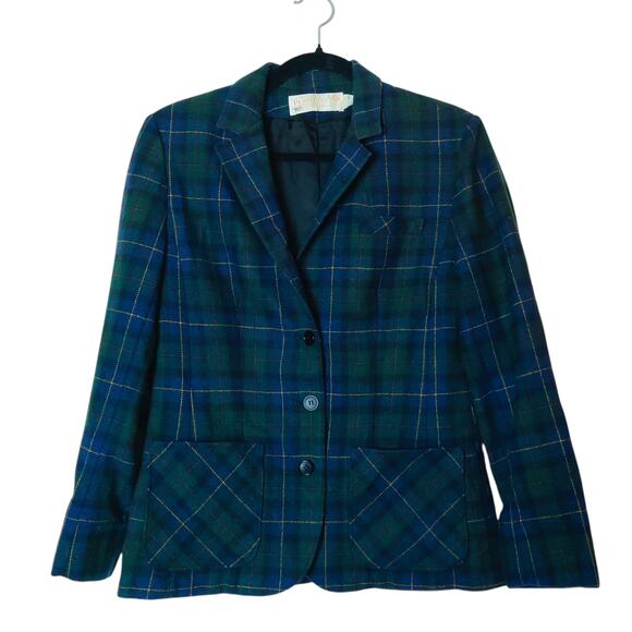 Vtg Pendleton Virgin Wool Tartan Plaid Schoolboy Prep Blazer 8 Academia Blue - Picture 1 of 11